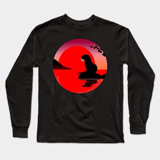 Aquatic Animal Vintage Sunset Cute Japanese Art Otter Long Sleeve T-Shirt